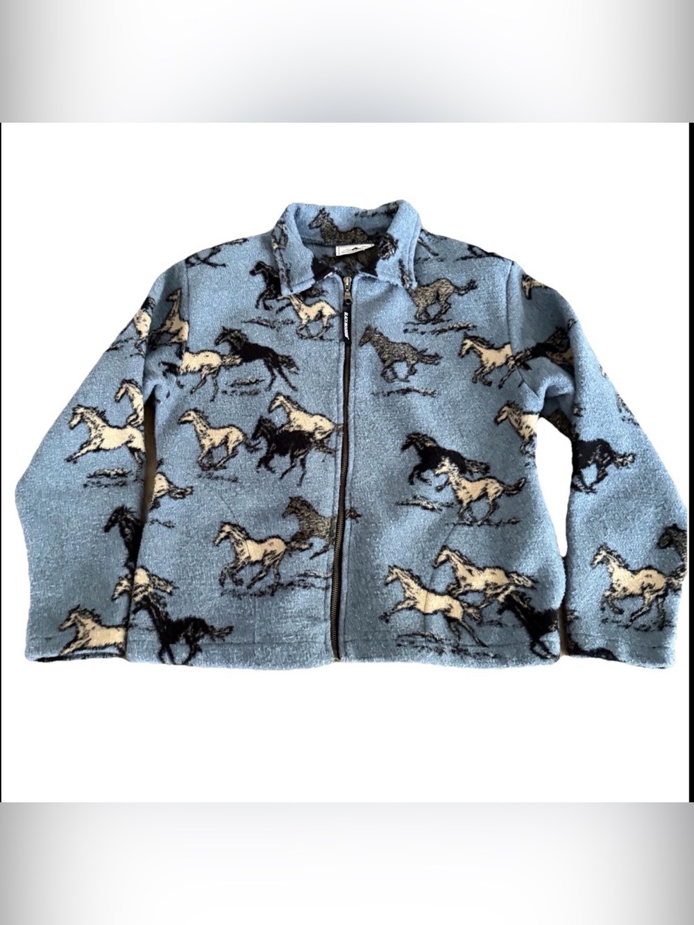 Vintage Black Mountain Horse Fleece Jacket Blue/Grey Size Medium VTG 90s Pads